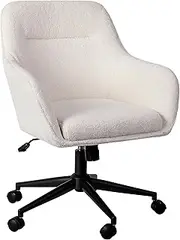 Martha Stewart Rayna Swivel Task Chair with Flared Arms for Home Office in White Boucle with Oil Rubbed Bronze Frame