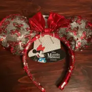 Disney Minnie Mouse reversible sequins silver red bow pattern red pattern new