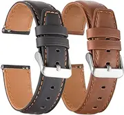 Compatible with Samsung Galaxy Watch 4 Classic 46 mm 42 mm Strap 2 Packs, for Galaxy Watch 4 44 mm 40 mm Strap, Width 20 mm Quick Release Leather Watch Strap