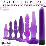 Purple 7 Piece Anal Butt Plug Set Vibrator 7 inch Multi Speed Sex Toy Women Men