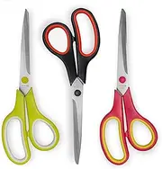 Pack of 3 Stainless Steel Scissors, Household Scissors, Office Scissors, 22 cm with Soft Handle, Multi-Purpose Multicoloured