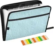 Light Blue Linen Texture Expanding Folder 13 Pockets A4 Letter Size File Folder Jacket with Zipper Closure Paper Expanding File Folder for Office