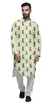 Atasi Mandarin Collar Printed Long Mens Kurta Pajama Set Boys Casual-PS3