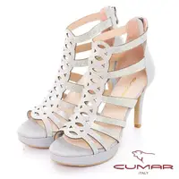 在飛比找momo購物網優惠-【CUMAR】鏤空鑽飾防水台高跟涼鞋(銀色)