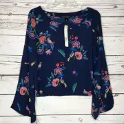 Aqua Blue Floral Flair Sleeves Cropped Top
