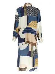 [Fendi] Fendi-Abito-Camicia Midi In Seta Con Stampa Patchwork-Donna 42 IT