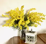 Artificial WATTLE Bouquet 5 Stems Fake Flowers Australian Native Mimosa 42cm