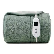 Dreamaker Reversible Sherpa & Coral Fleece Heated Throw Olive/Sage 160x120cm