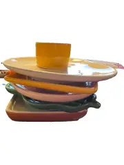 6 PC Breakfast Sandwich Plate Set - stackable egg & toast shape plate set