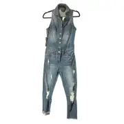 Bebe Cropped Distressed Denim Flight Suit Size 27 New with Tags