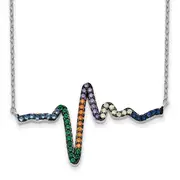 Sterling Silver Prizma Rhodium-Plated 18 Inch Clasp Colorful Cz Heartbeat Necklace With 1 Extender