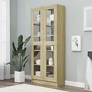 Vitrine Cabinet Sonoma Oak 82.5x30.5x185.5 cm Engineered Wood,Bookcases & Standing Shelves 46.8KG-802771