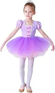 [Dressy Daisy] Princess Ballet Tutu Dress with Cape for Toddler Little Girls Ballerina Dance Costume Outfit Dancewear, Blue/Purple/Yellow
