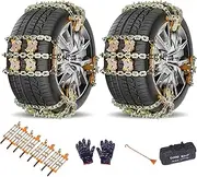 Heavy Duty 8-Pack Snow Chains ，Universal Fit for Cars, 4WDs & SUVs ，Tyre Width 175-265mm (6.8-10.4 Inch)