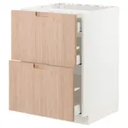 METOD / MAXIMERA base cab f hob/2 fronts/3 drawers, white/Fröjered light bamboo, 60x60x80 cm
