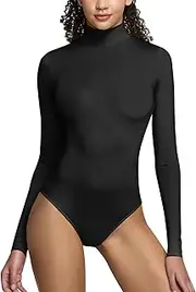 [TSLA] Women's Crew/Mock Turtle Neck Bodysuit, Slim Fit Stretchy Long Sleeve Tops, Basic T-Shirt Jumpsuit Clothing
