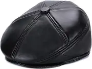 [HAMKVBPR] Men's Leather Hat Autumn and Winter Leather Men's Beret Elderly Hat Ear Forward Hat Autumn and Winter(X-Large)