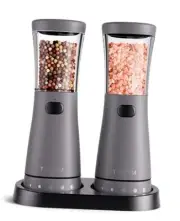 Electric Salt and Pepper Grinder Set with Storage Base, Stainless Dark Gray