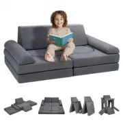 Modular Kids Play Couch 10 Piece Soft Toddler Sectional Sofa Grey Foam Set