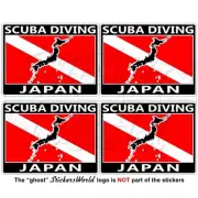 JAPAN SCUBA DIVING Flag-Japanese Map Shape Rectangular Stickers, Decals 50mm x4