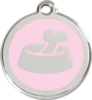 Red Dingo Bone in Bowl Tag Pink - Lifetime Guarantee - Cat, Dog, Pet ID Tag Engr