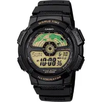 在飛比找森森購物網優惠-CASIO 卡西歐 10年電力 雷達式世界地圖手錶-黑 AE