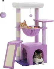 PAWZ Road Cat Tree for Indoor Cats, 92cm Cat Tower with 3 Scratching Post,Scratching Board, Large Condo, Cozy Hammock and Large Top Perch for Kittens, Purple