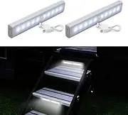 SYLVAWOLVES Motion Activated RV Step Lights, 2Pcs USB Charging 10 LED Light Strip Motorhome Motion Sensor, Magnetic Wireless Led Step Lights for Motorhome Travel Trailer