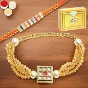 Ghasitaram Gifts Rakhis Online - Rakhi for Brother-T-19 Bhaiya Bhabhi Rakhi with 400 GMS of Soan Papdi