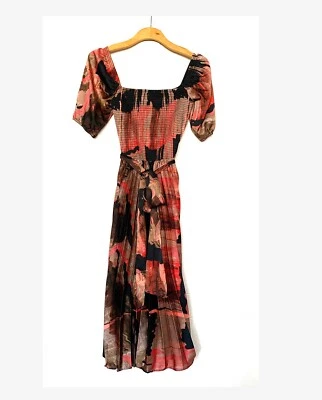 Donna Karan "Summer Solstice" Tie Waist Pleated Midi Dress: Size 2