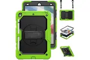 WASSUP iPad 9th/8th/7th Gen 10.2 inch Case with Screen Protector Hand Strap Stand & Shoulder Strap-Green&Black