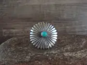 Native American Sterling Silver & Turquoise Concho Ring by Dinetso - Size 7.5