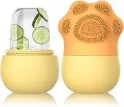 GeeRic Ice Face Roller, Silicone Ice Facial Rollers with Soft Cleaning Brush, Cube Face Contour for Eyes Neck, Beauty Facial Massage Roller Remove Dark Circle Pore Shrink Face Roller Skin Care Tools Firming Massage Brush (Yellow)
