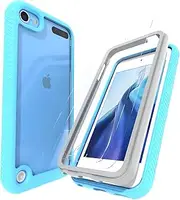 Case for iPod Touch 5/6/7, Transparent with 2 Screen Protectors, Crystal Clear Protective Case, Transparent Soft TPU Bumper Hard Case Cover for iPod Touch 5/6/7 - Blue