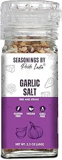 Garlic Salt 2.3 oz (65 gm) w/Convenient Grinder Cap Savory Pungent Tangy Taste | Himalayan Pink Salt Minced Garlic Mix | Non-Bioengineered Vegan Gluten Free by Pride of India
