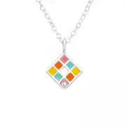 Kids Silver Crystal Geometric Pendant Necklace