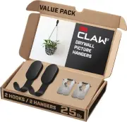 3M CLAW 25 lb. 2 Drywall Black Hooks & 2 Extra Picture Hangers, 25 lb.,