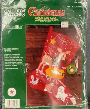 Vintage Bucilla Gallery Of Stitches Felt Stocking Manger Scene #32964 Deer Lamb