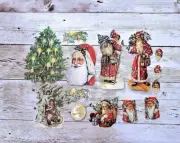 13-Christmas-Victorian-Fussy Cut-Embossed-Scraps-Santa-Glittered-Stickers