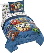 Monster Jam Truckin Pals 5 Piece Twin Bed Set - Includes Comforter & Sheet Set - Bedding Features Grave Digger & Megalodon - Super Soft Fade Resistant Microfiber (Official Monster Jam Product)