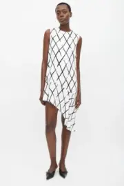 NWT Balenciaga White & Black Argyle Printed Asymmetric Dress SOLD OUT!