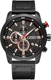 [CURREN] Mens Leather Strap Watches Classic Casual Dress Stainless Steel Waterproof Chronograph Date Analog Quartz Watch