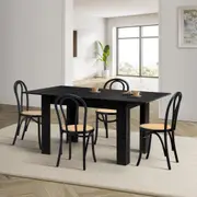 Oikiture 160cm Extendable Dining Table with 4PCS Geometric Dining Chairs Black