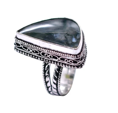 Labradorite Ethnic Handmade Ring Silver Plated Jewelry US Size-8.25 R 7098