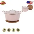 Artisan 7 Qt Cast Iron Dutch Oven with Glossy Pink Finish & Eco-Conscious Trivet
