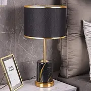 Mengjay White/Black Stone Pattern High Temperature Baked Enamel Table Lamp Light Decoration Desk Lamps, Bedside Lamp E27 Lampshade Gold Edge Fabric for Living Room Bedroom Study (Black)