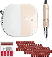 Professional Nail Drill Machine Set, Electric Nail File for Acrylic Gel Nails with 10 Nail Drill Bits, 300pcs Sanding Bits (#80, #120, #180), Touch-Sensitive Control and LCD Screen, 35000RPM, AU Plug 100-240V, Light Pink