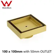 Brushed Gold 100mm Square Tile Insert Shower Grate Floor Drain 50mm Outlet Waste