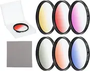 uxcell 72mm Gradual Color Filter Kit, 6 Piece Filters for Camera Lens Accessory Set with Case and Lens Cleaning Cloth for SLR Camera Photography, Orange, Yellow, Blue, Purple, Red, Grey