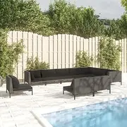 10 Piece Garden Lounge Set with Cushions Poly Rattan Dark Grey, Conversation Sets